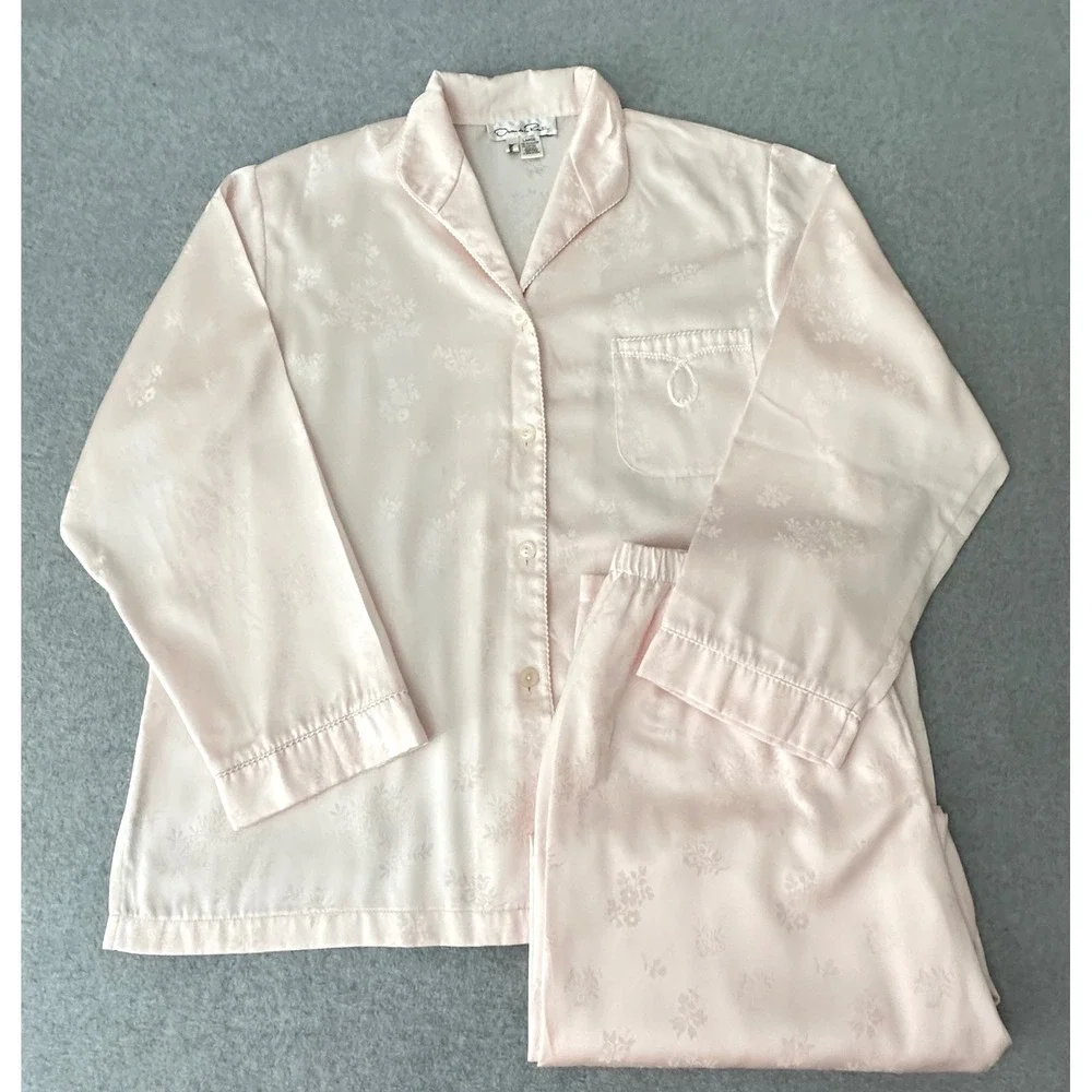VTG Oscar de la Renta Womens Pajamas L Pink Floral PJ Set Soft Girl Coquette